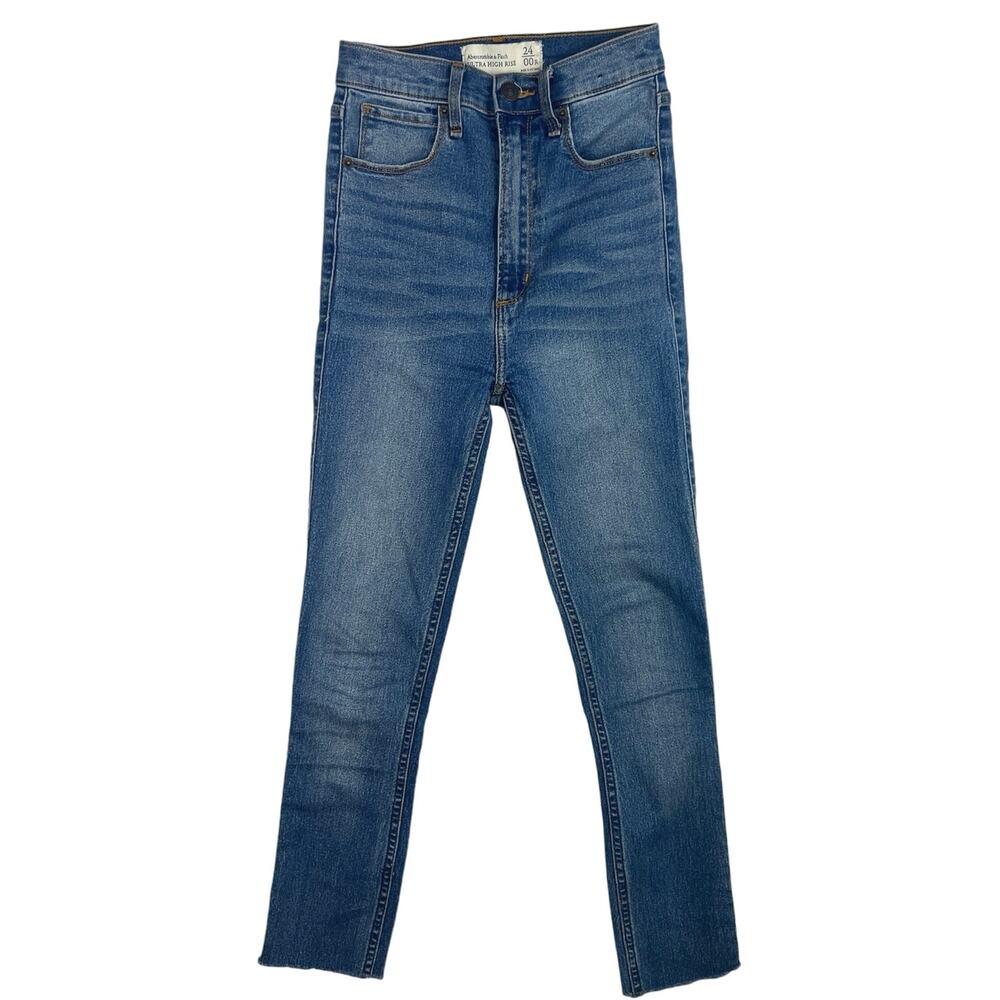 Abercrombie & Fitch Womens Blue Denim Ultra High Rise Raw Straight Leg Jeans 24